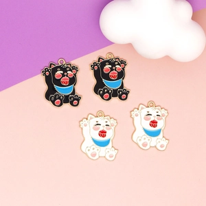 Cute DIY alloy cat charms in black and white with blue bibs for jewelry making