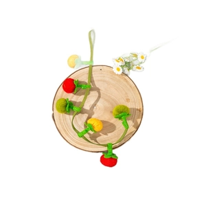 Handmade felt fruit catnip toy with bell featuring red tomato and yellow pumpkin charms
