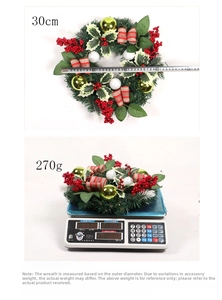 Detailed size and weight measurement of 30cm Christmas wreath with berries and bow