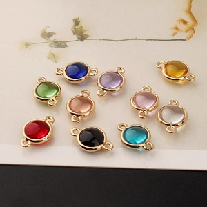 Circular gold-plated crystal connectors for DIY jewelry making in ten vibrant colors