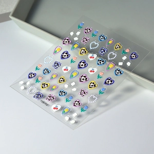 5D embossed heart cow print and tulip nail art stickers set for trendy manicure decor