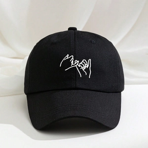 Casquette de baseball en coton noir avec broderie promesse de petit doigt sur tissu neutre