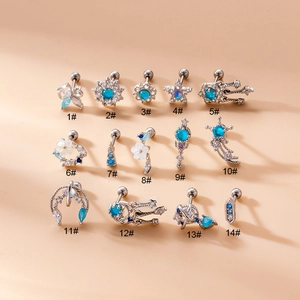 Blue Zircon Flower Star Moon Ear Cartilage Stud Stainless Steel Post Piercing Jewelry Fashion Screw Ball Back For Women