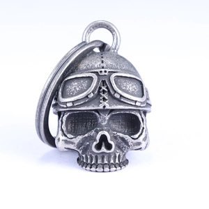 Retro stainless steel motorcycle guardian bell pendant with skull and pilot helmet