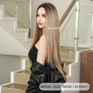 34 inch long straight blonde ombre wig for women with natural middle part style