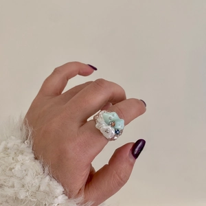 Handmade Beaded Open Ring Silver Colored Alloy Shell Colorful Stone Flower French Retro Bohemian Style For Women