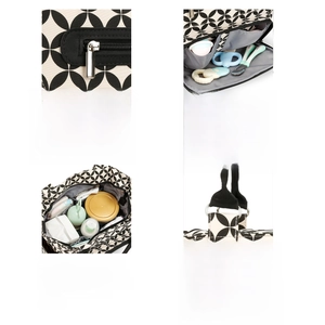 Detail view of large capacity diaper bag showing quality zipper and organized storage pockets