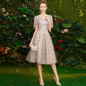 Lace Evening Midi Dress V Neck Butterfly Sleeve Embroidery A Line Party Wedding Guest Formal Elegant For Women