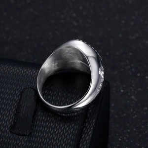 Men's wide titanium steel ring with brushed interior and side crystal accents