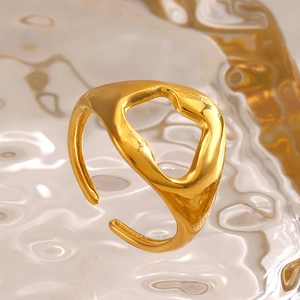 Minimalist golden geometric stainless steel ring with liquid metal hollow design