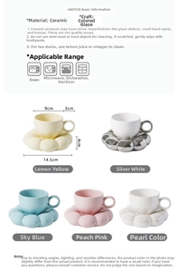 Detailed dimensions of ceramic macaron sunflower petal coffee cup and saucer set