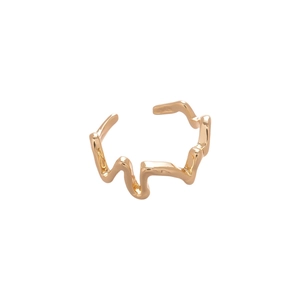Three-piece gold irregular wavy open rings with minimalist geometric textured metal finish