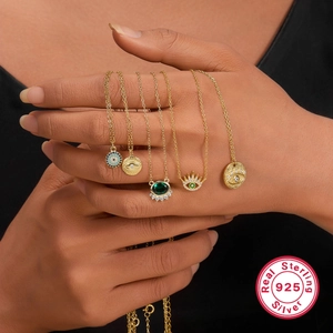 925 sterling silver evil eye and emerald sun pendant necklaces set for women in gold