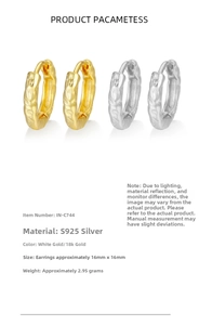 Macro view of S925 silver lava texture earrings showing 16mm size and weight specs