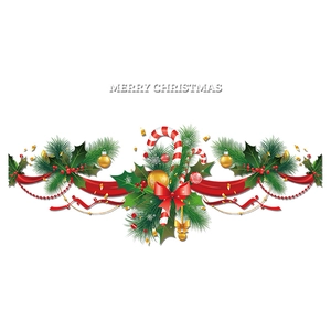 Christmas window sticker with pine needles, candy canes and ornaments on white background