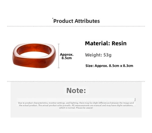 Macro detail of amber resin chunky bangle showing dimensions and smooth texture