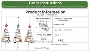 Close-up of wooden Christmas tree hanging signs with Santa Claus and bells for festive decor