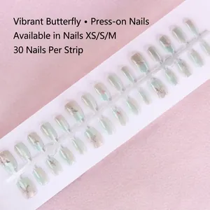 Cat eye gradient false nails with butterfly print, 30pcs set available in XS S M sizes