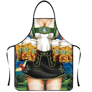 Detail showing the full-print textile material and Bavarian style pattern on the apron