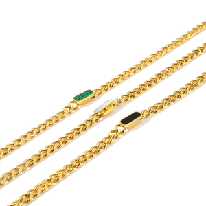 18K gold plated stainless steel Cuban link necklaces with malachite and shell inlays