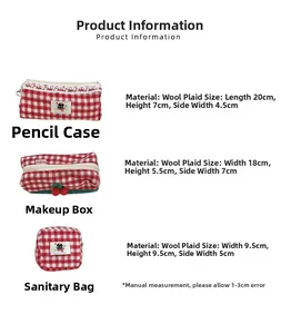 Size guide for cherry plaid knitted stationery pencil cases and cosmetic bags