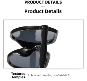 Close-up of sleek black sunglasses temples showing smooth texture and ergonomic design