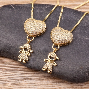 Collane placcate in oro 18k con pendenti a cuore e ciondoli per bambini con zirconi incastonati