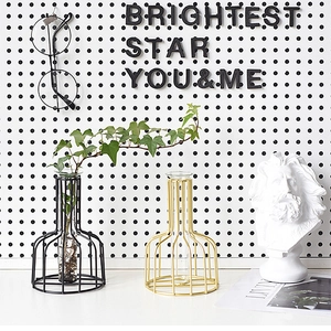 Modern Nordic geometric iron tube vase set in black and gold finish for hydroponics