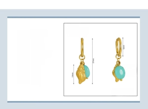 Detailed size chart of vintage 18k gold plated conch and turquoise shell drop earrings