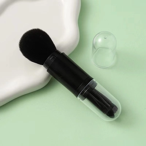 Portable 4-in-1 retractable black makeup brush set for powder and eyeshadow