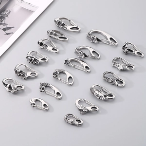 Retro stainless steel keychain set with 18 embossed animal skull and buddha head charms