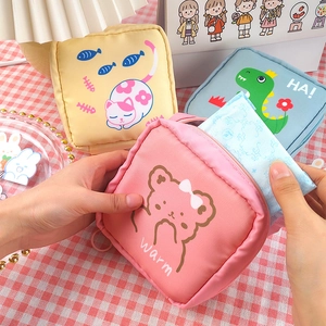 Cute Cartoon Sanitary Napkin Storage Bag Waterproof Nylon Portable Menstrual Pad Pouch Travel Small Item Organizer