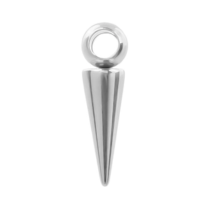 Close-up of polished silver stainless steel cone pendant for DIY jewelry making