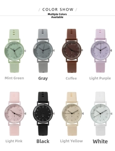 Collage of minimalist silicone quartz watches in eight assorted pastel colors for women