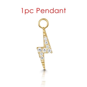 Golden lightning bolt pendant with sparkling zircons on a clean white background