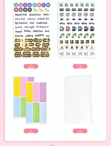 Set of 4 budgeting stickers and 8 transparent A6 zipper pockets for financial planning