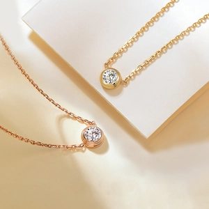 Minimalist titanium steel necklace with single round crystal in gold and rose gold finish