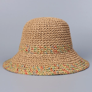 Dames Vakantiestijl Handgehaakte Papierstrohoed Opvouwbare Zonnehoed Met Brede Rand En Veelkleurig Draad Voor Zomer Strand