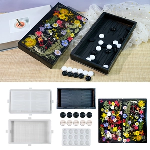Moule en Résine pour Plateau et Pièces d'Échecs DIY en Silicone Moule de Boîte de Rangement de Damier Fait Main pour Accessoires de Jeux