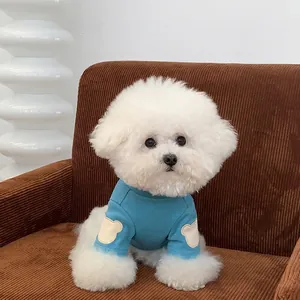 Dog Sweatshirt Cotton Warm Autumn Winter Bear Patch Pet Apparel For Small Dogs Cats Soft Casual Outfit