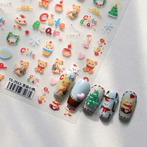 Christmas Nail Art Stickers Cute Cartoon Bear Snowman Festive Self Adhesive Ultra Thin Decals For Manicure Decoration