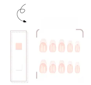 Detail view of French ombre coffin press-on nails in nude pink and white gradient