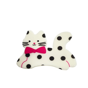 Polka dot cat hair clip with pink bow design for girls, cute cartoon hair accessory