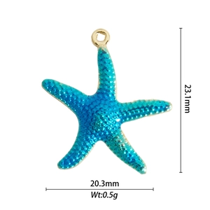 Detail of gradient blue starfish charm with 23.1mm size and gold pendant loop