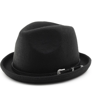 Fedora Hat Polyester Felt Retro Wide Brim With Faux Leather Band And Silver Engraved Buckle Vintage British Style Unisex