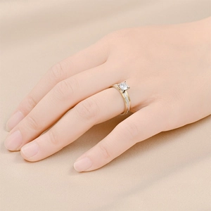 Anello di coppia in acciaio al titanio bicolore oro e argento con diamante centrale