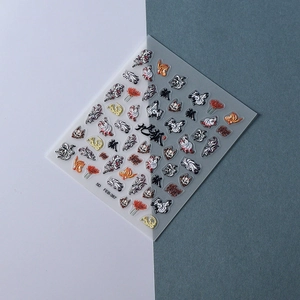 5D embossed nail art sticker featuring nine-tailed fox and red spider lily designs