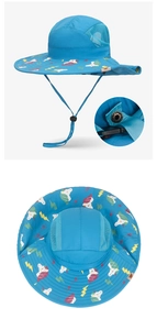 Détails du chapeau soleil enfant avec motif licorne, filet respirant et mentonnière