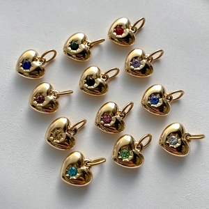 12-piece heart pendant set in 14K gold plating with assorted multi-color rhinestones