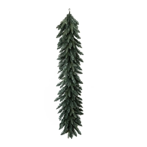 Lush green Christmas pine garland with dense needles and hooks for holiday decoration